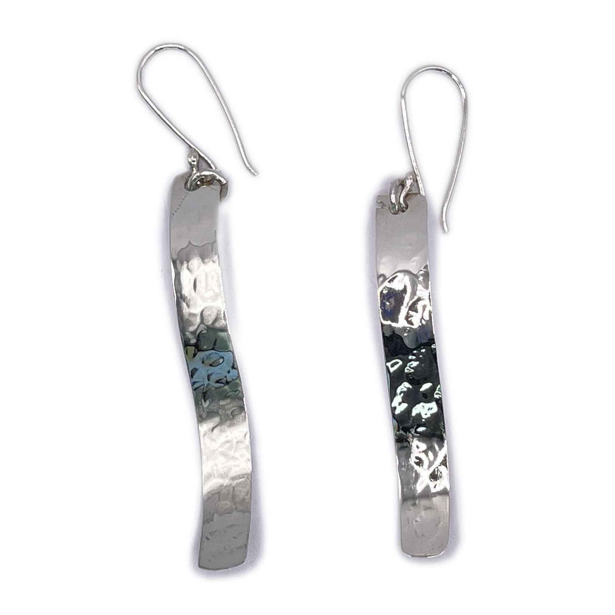 Wavy Hammered Silver Bar Earrings