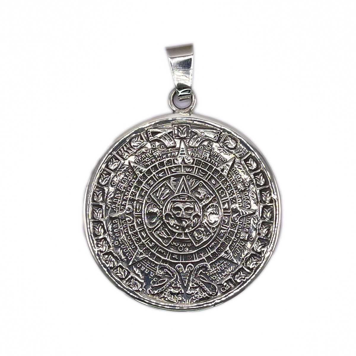 Aztec Calendar Silver Pendant