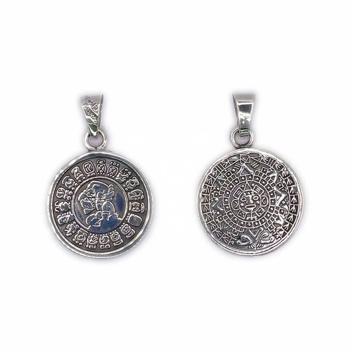 Doble Sided Mayan & Aztec Calendar Silver Pendant