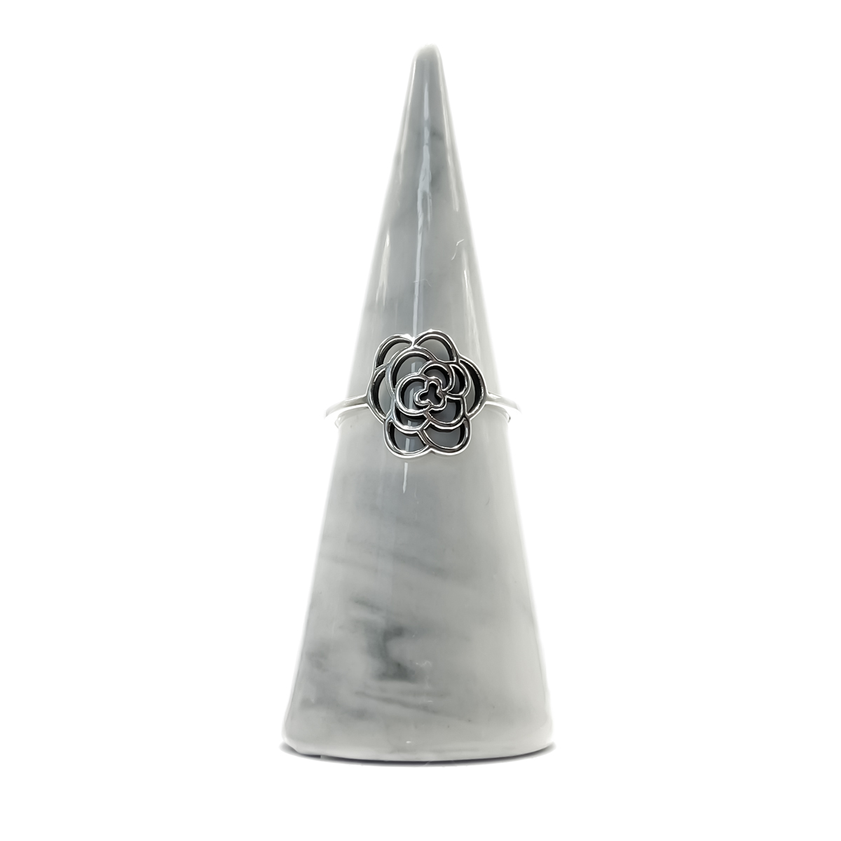 Large Single Rose Silver Ring