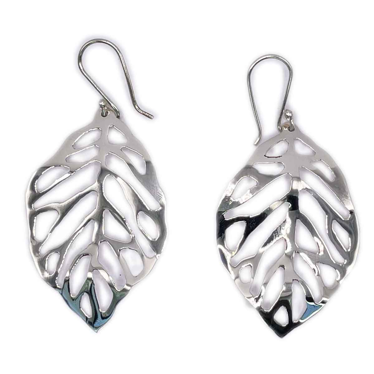 Openwork Leaf Design Silver Earrings