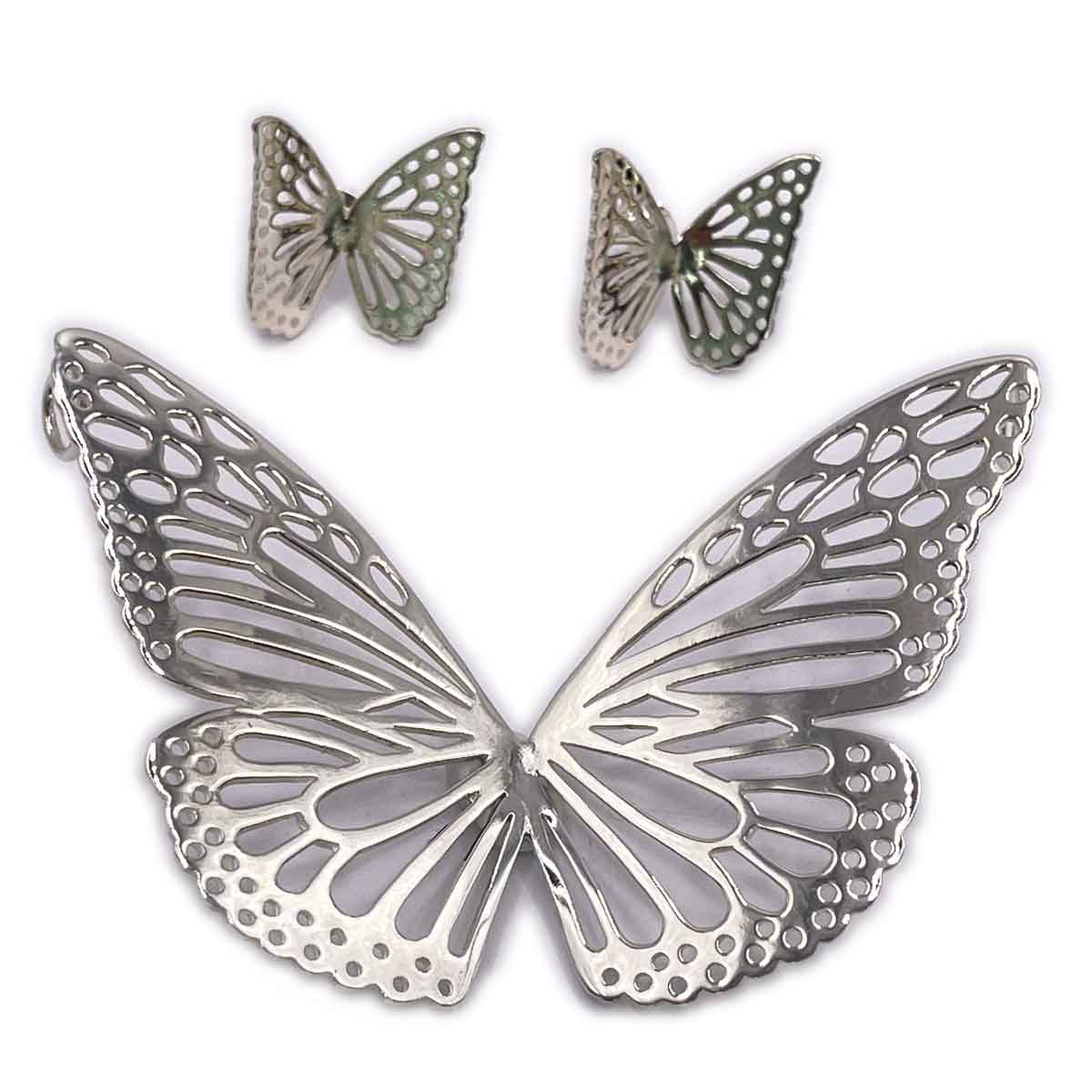 Openwork Butterfly Earring and Pendant Silver Set