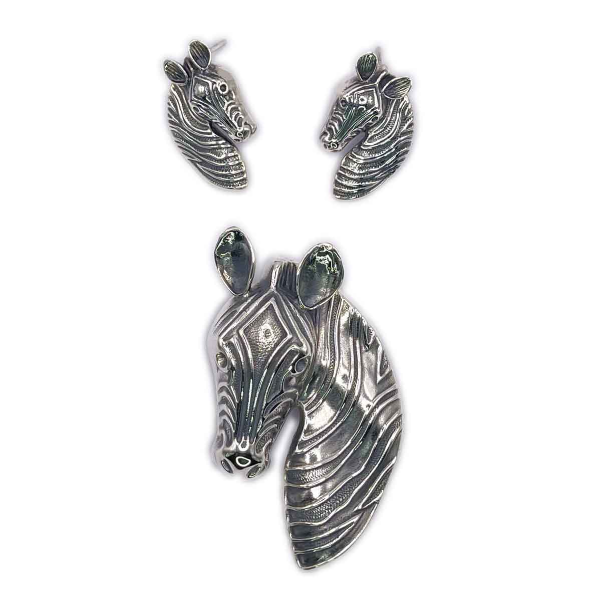 Zebra Earrings and Pendant Silver Set