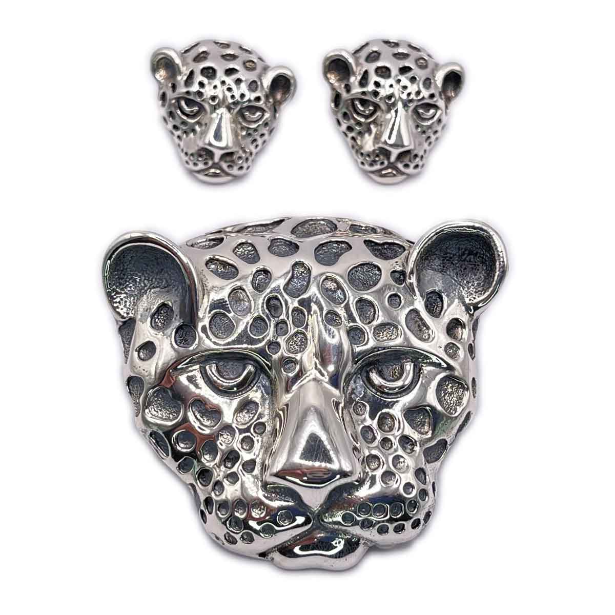 Jaguar Earrings and Pendant Silver Set