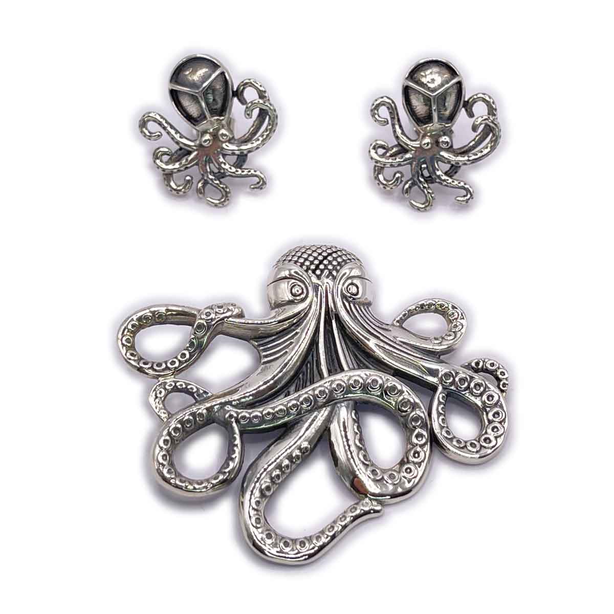 Octopus Earring and Pendant Silver Set