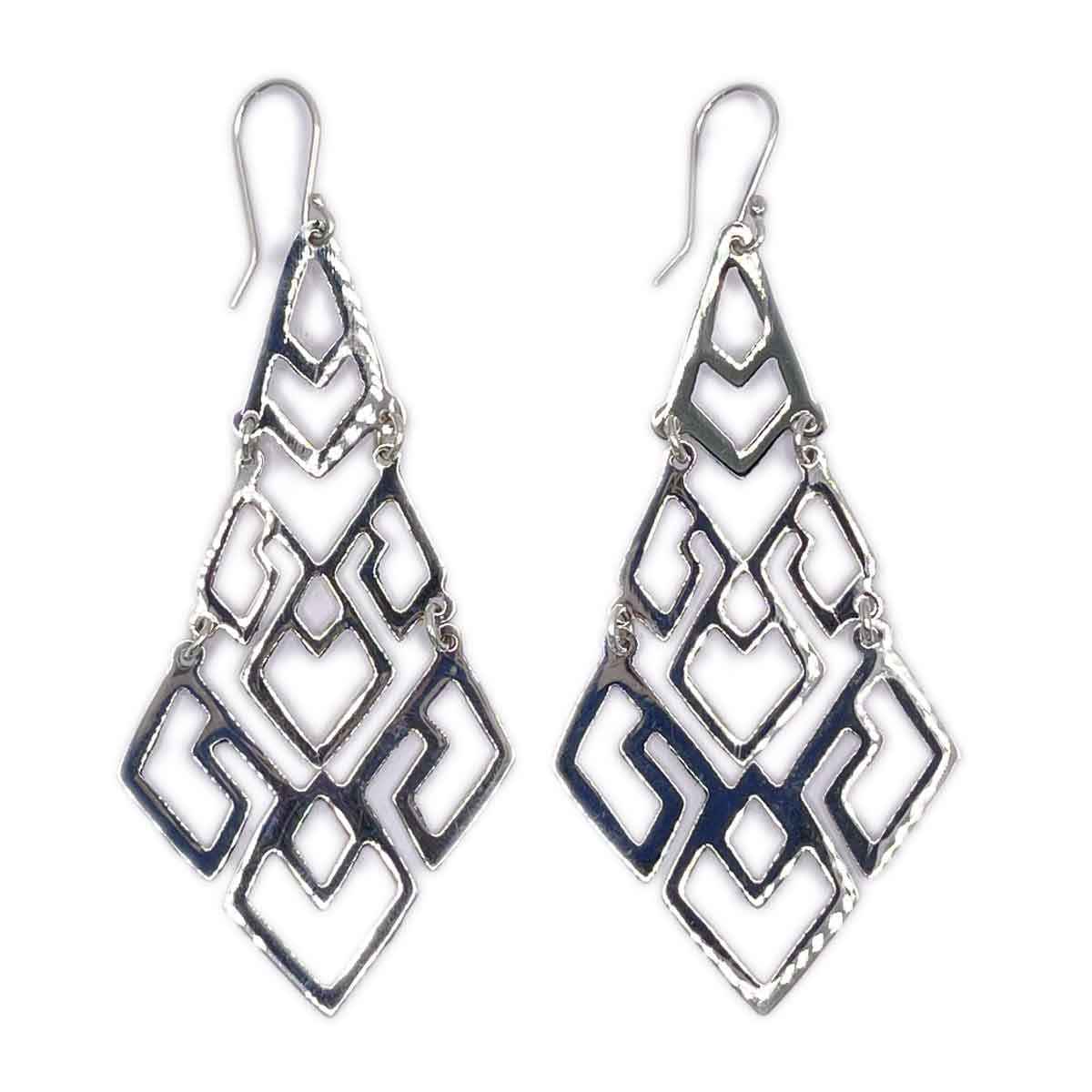 Open Work Silver Mobile Earrings