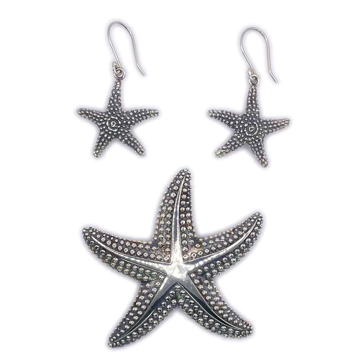 Starfish Earrings and Pendant Silver Set