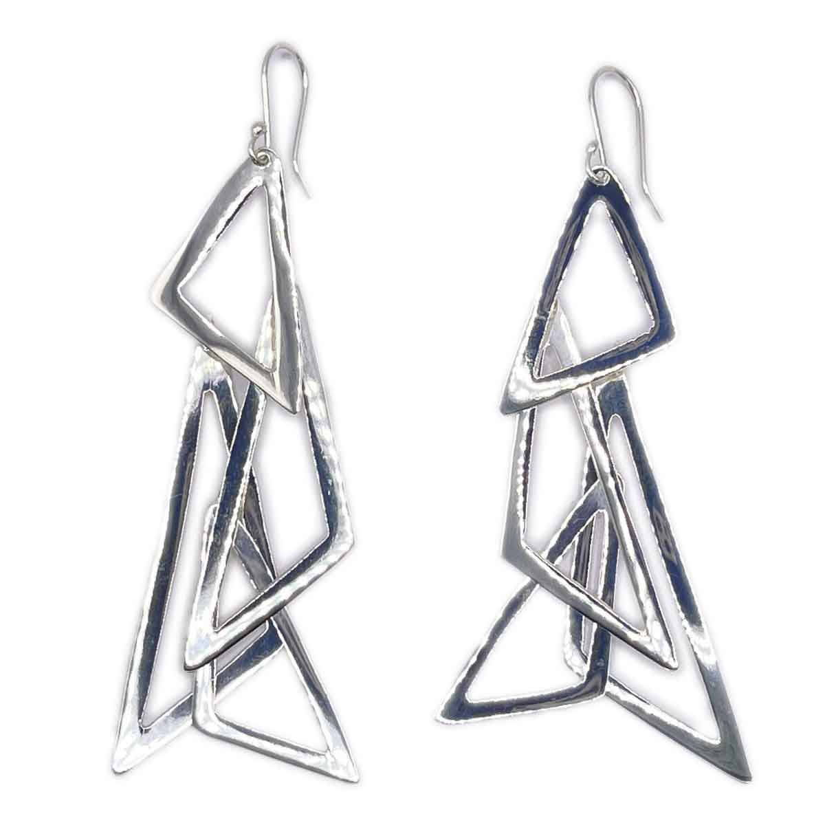 Dangling Mobile Triangles Silver Earrings